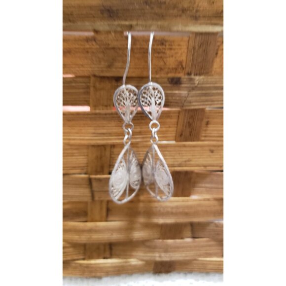 Vintage Hand Crafted Artisan Silver Dangle Earrings - Picture 2 of 10